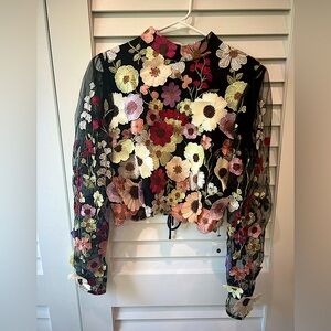 Lulu’s Black 3D Floral Lace-Up Top “Fantasic Charisma” XL